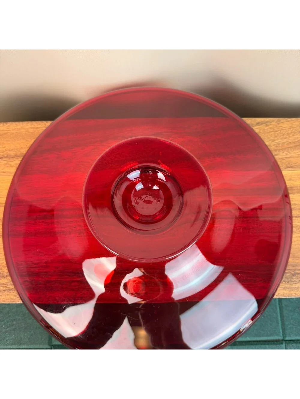 Vintage MCM Amberina Red Glass Pedestal Cake Stand 12